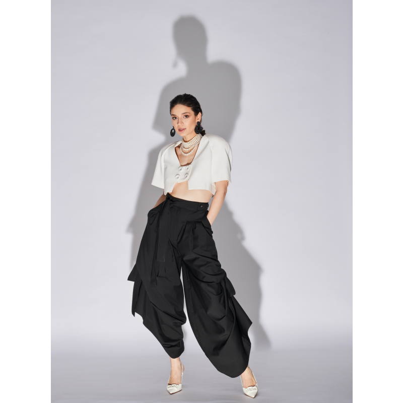 Eyos Infinity | Wool Palazzo Trousers With Ribbons In Black image