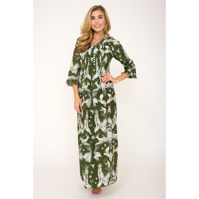 Cotton Annabel Maxi Dress In Olive Green Tropical image