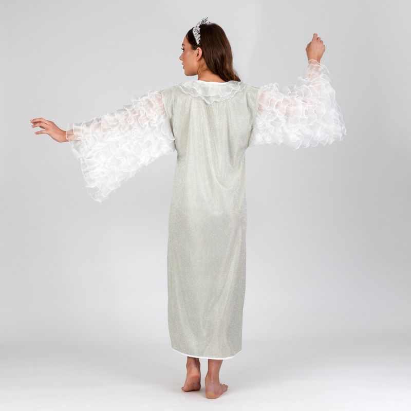 Bijou - Silver Shimmery Lurex Robe With White Frilly Chiffon image