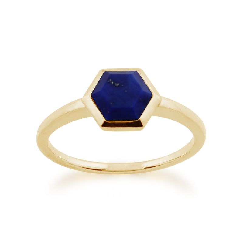 Lapis Lazuli Hexagon Ring In Gold Plated Silver image