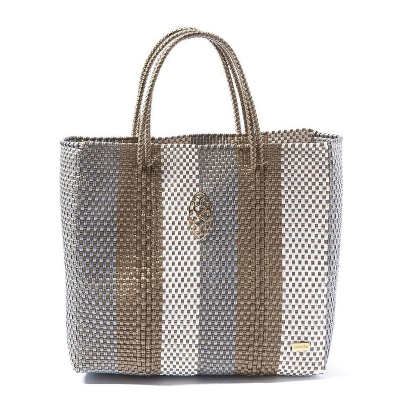 Medium Silver Gold Stripe Tote Bag image