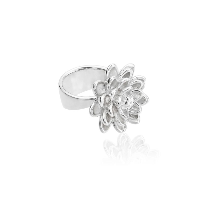 Handmade Medium Flower Ring In Sterling Silver image