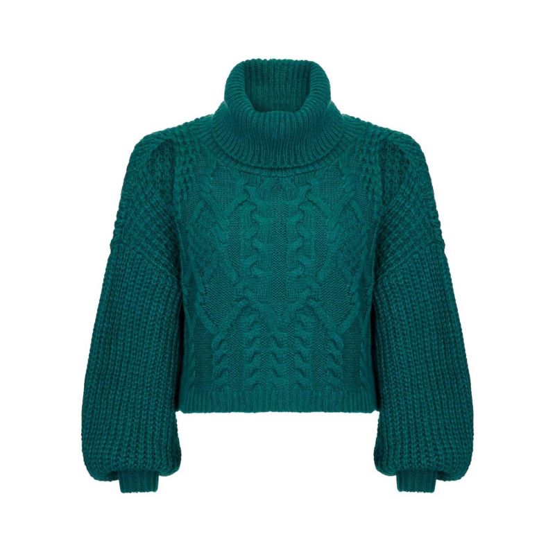 Mimi Crop Cut Out Cable Jumper - Teal image