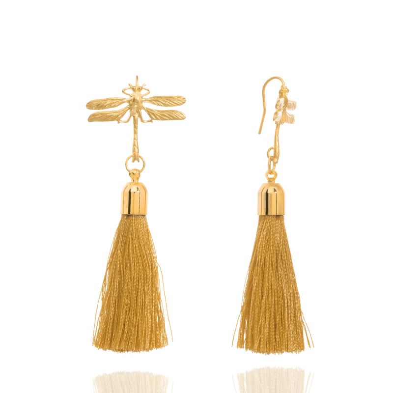 Dragonfly Tassel Earrings Gold image