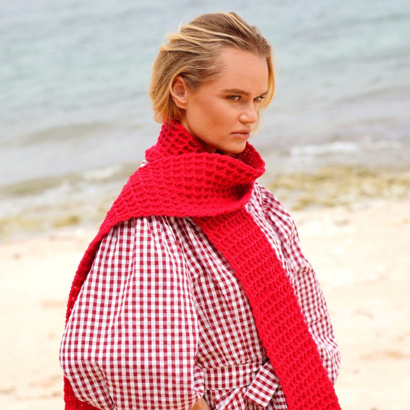 Waffle Crochet Scarf In Scarlet Red image