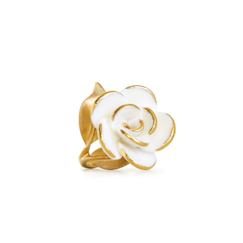 Golden White Cloud Rose Cocktail Ring image