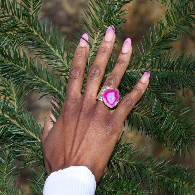 Magenta Pink Mega Gemstone Gold Statement Ring image