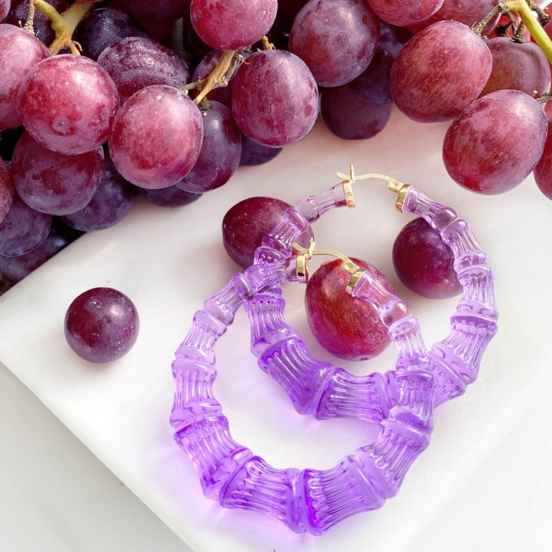 Bamboo Hoop Earrings In Purple Grape image