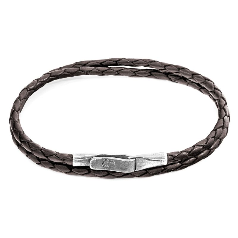 Dark Brown Liverpool Silver & Braided Leather Bracelet image