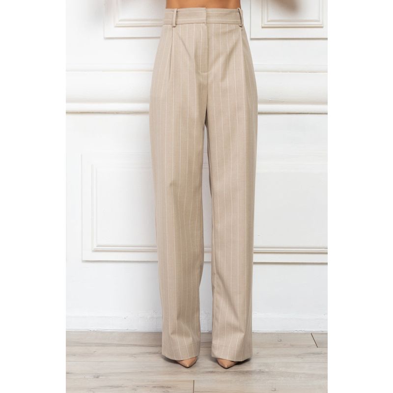 Pleated Pinstripe Wide-Leg Pants image