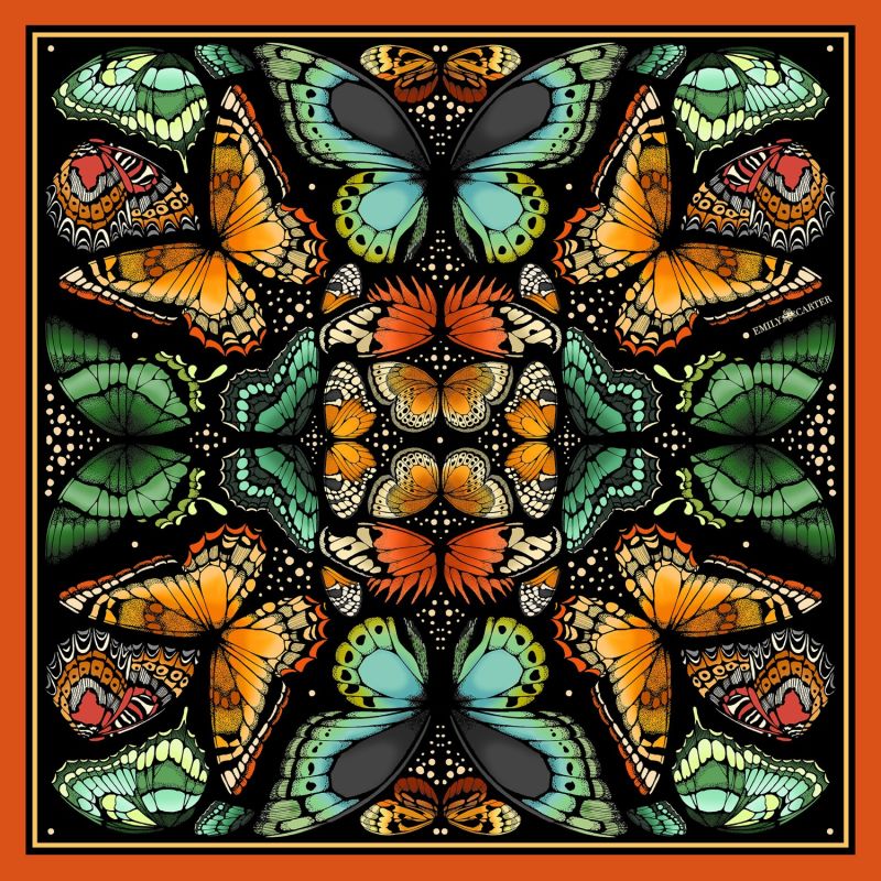 The Tropical Butterfly Silk Scarf - Orange image