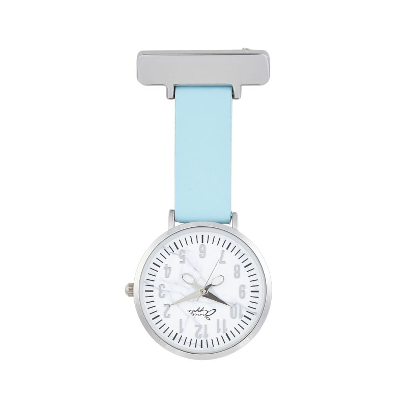 Annie Apple Marble Silver & Blue Leather Nurse Fob Watch image