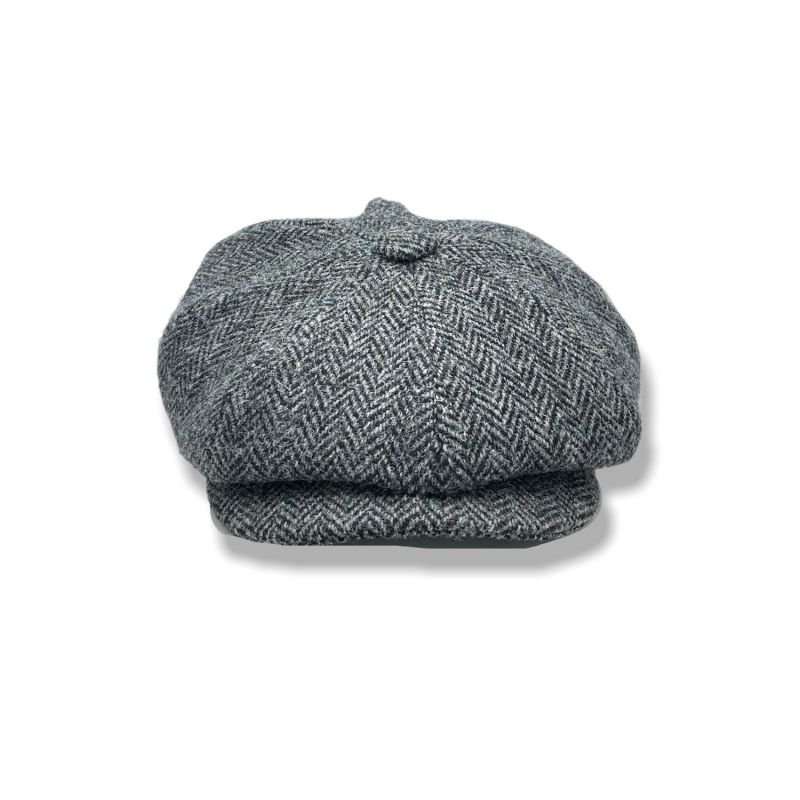 Rileys Favourite Harris Tweed Bakerboy Cap In Grey Herringbone image