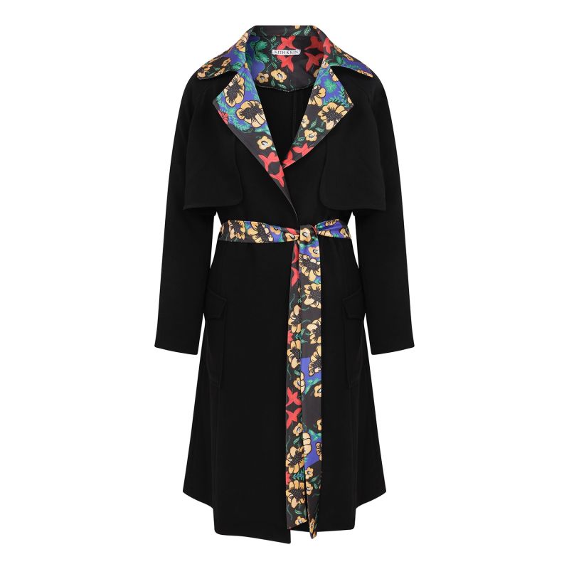 Black & Floral Print Trench image