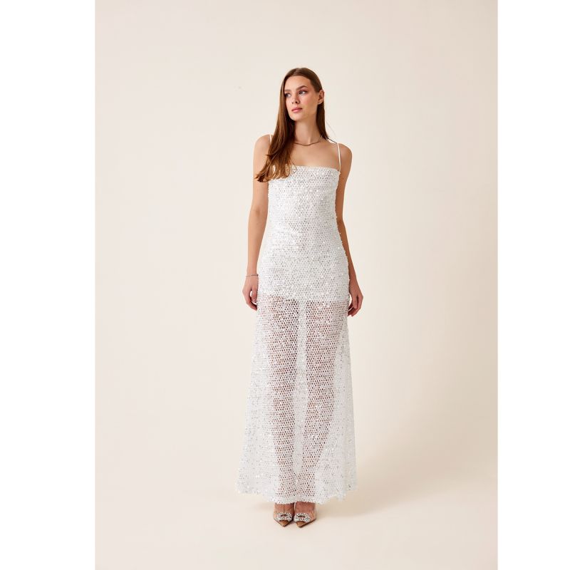 Faerie Ecru White Sequin Maxi Reception Dress image