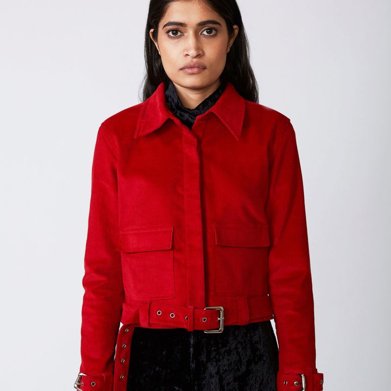 The Filiz Corduroy Bikerjacket In Red image