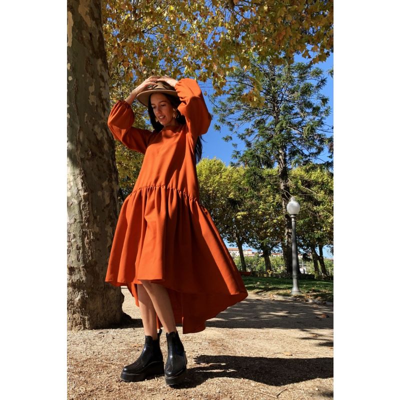 Faia - Long Orange Dress With Asymmetrical Ruffle image