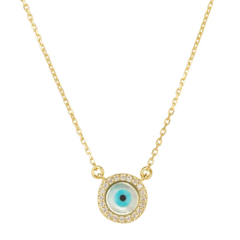 Evil Eye Mother Of Pearl Necklace Cz Gold image