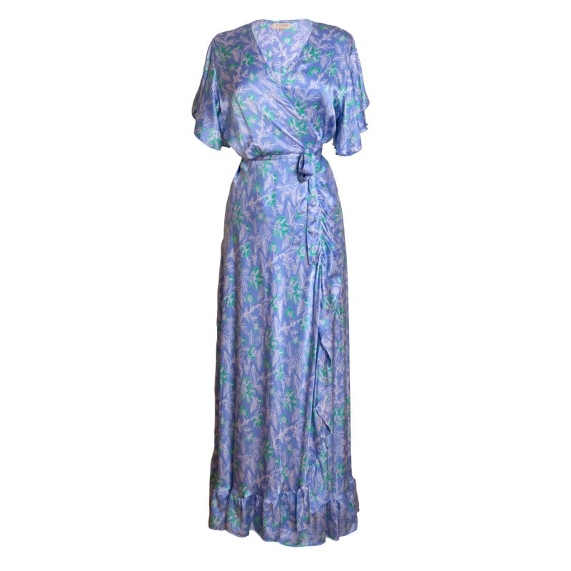 Fanciful Short Sleeve Wrap Dress – Silk - Orchid Blue image