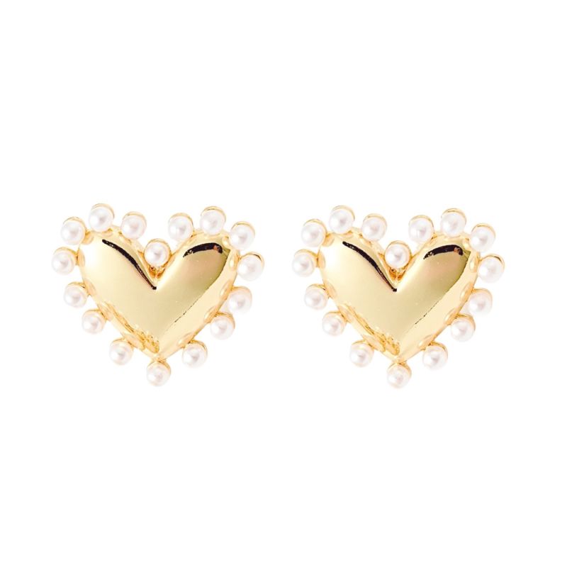 Fancy Gold Heart Pearl Earrings image