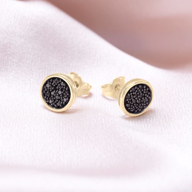 Fanny- Black Diamond Circle Earrings Set In 14K Yellow Gold image