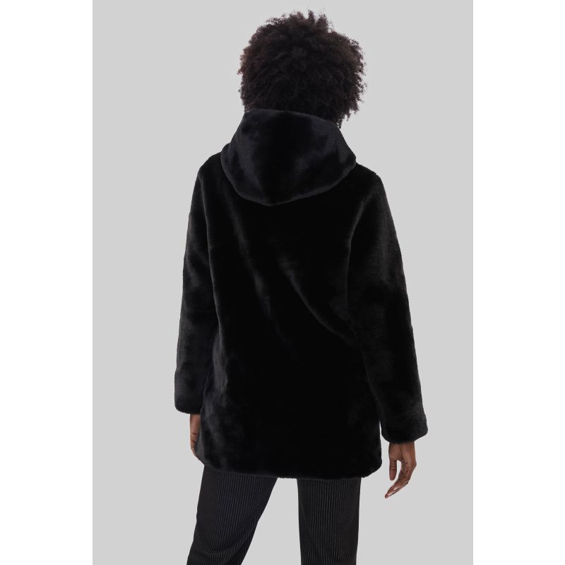 Faux Fur Coat With Hood Black James Lakeland Wolf Badger