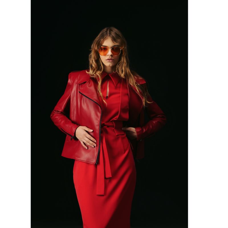 Faux Leather Jacket With Shoulder Pads Red Julia Allert Wolf & Badger