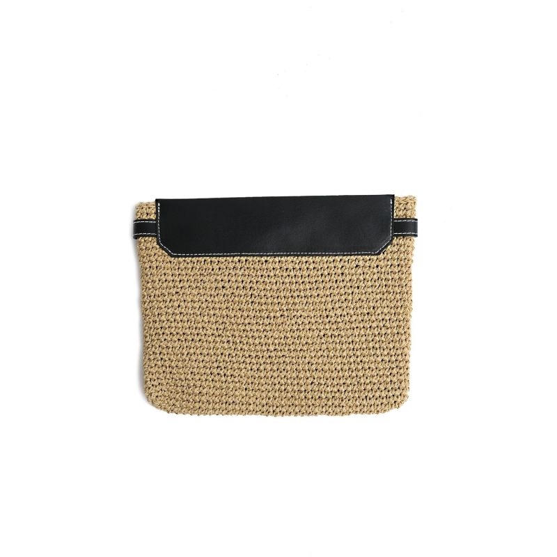 Vegan Bio-Leather & Handwoven Raffia Clutch Black image