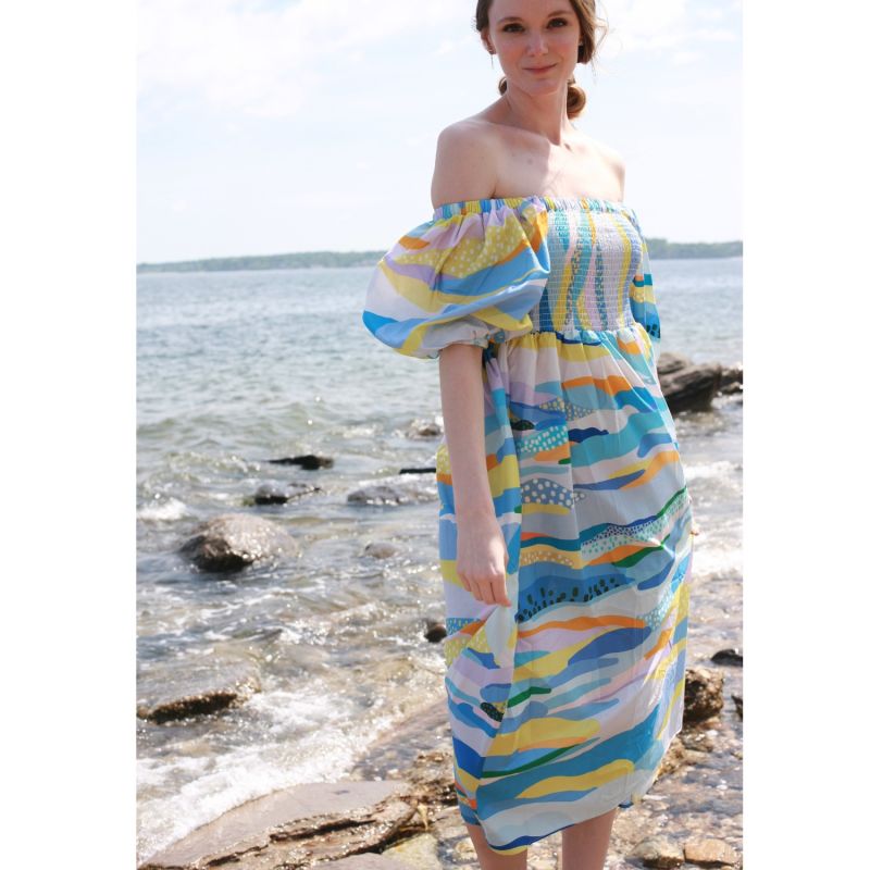 Landscape Smocked Cotton Silk Dress image