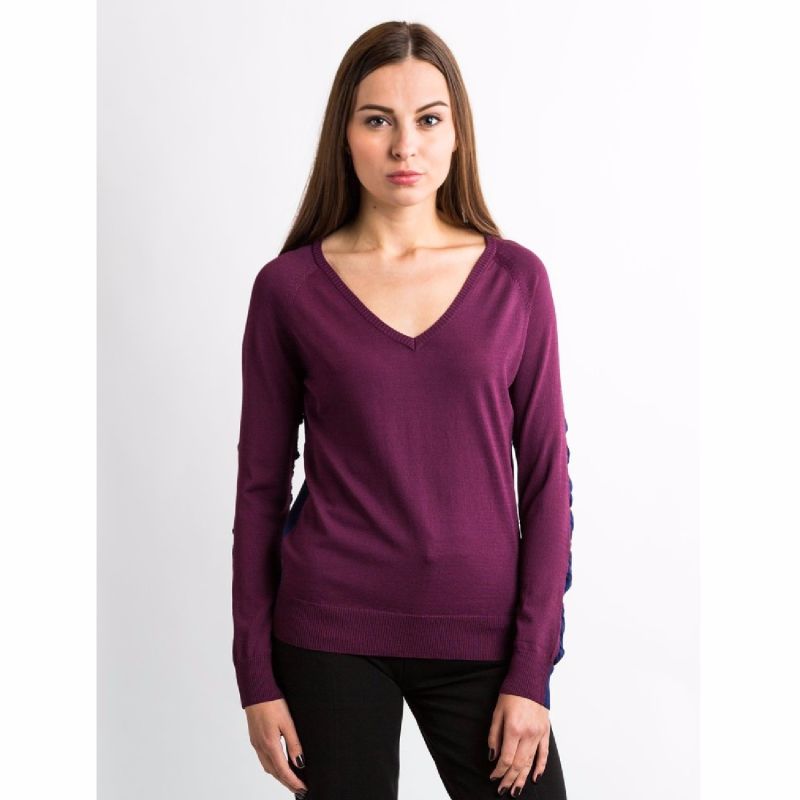 Navy & Wine Color Block V-Neck Sweater image