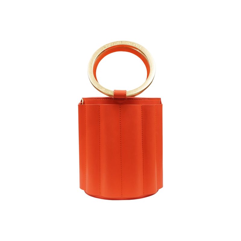 Water Metal Handle Small Bucket Bag - Orange image