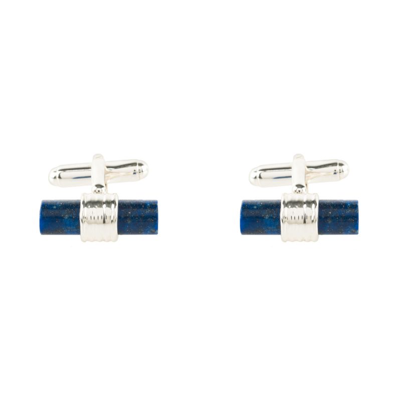 Cylindrical Cufflink Silver Lapis Lazuli image