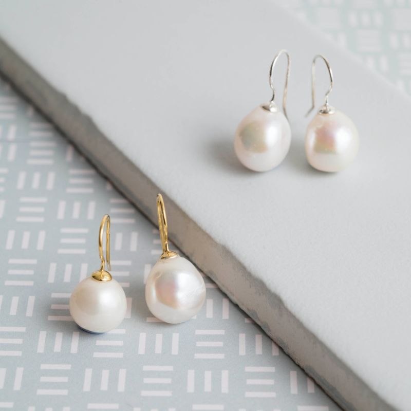 Triora Baroque White Pearl & Sterling Silver Drop Earrings image