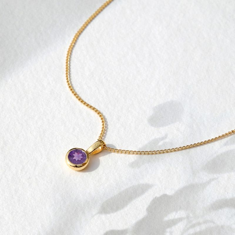 February Birthstone Charm Gold Vermeil Necklace - Amethyst image