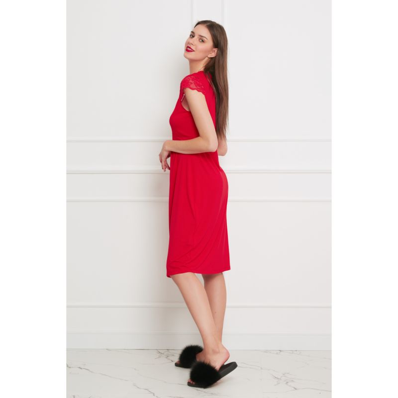 Classy Midi Nightdress With Lace - Red image