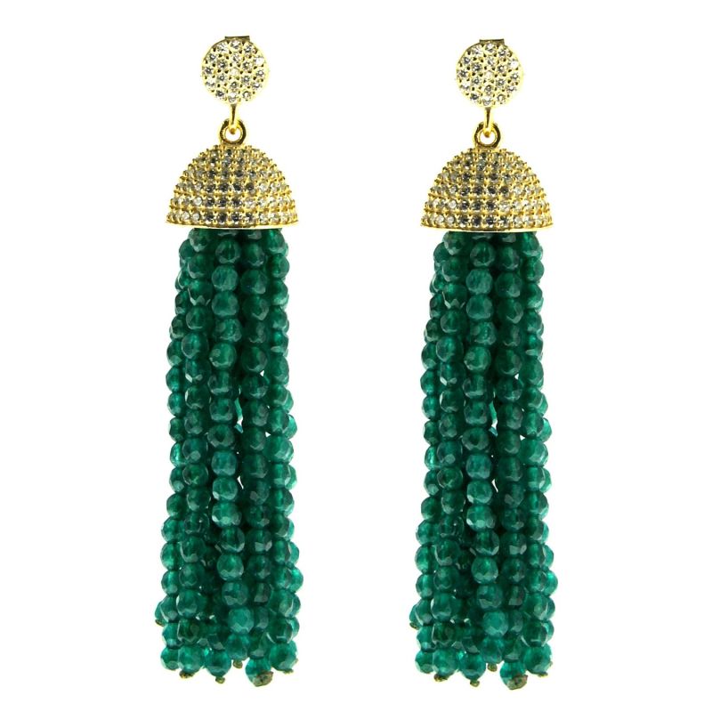 Sterling Silver Jade Tassel Earrings in Yellow image