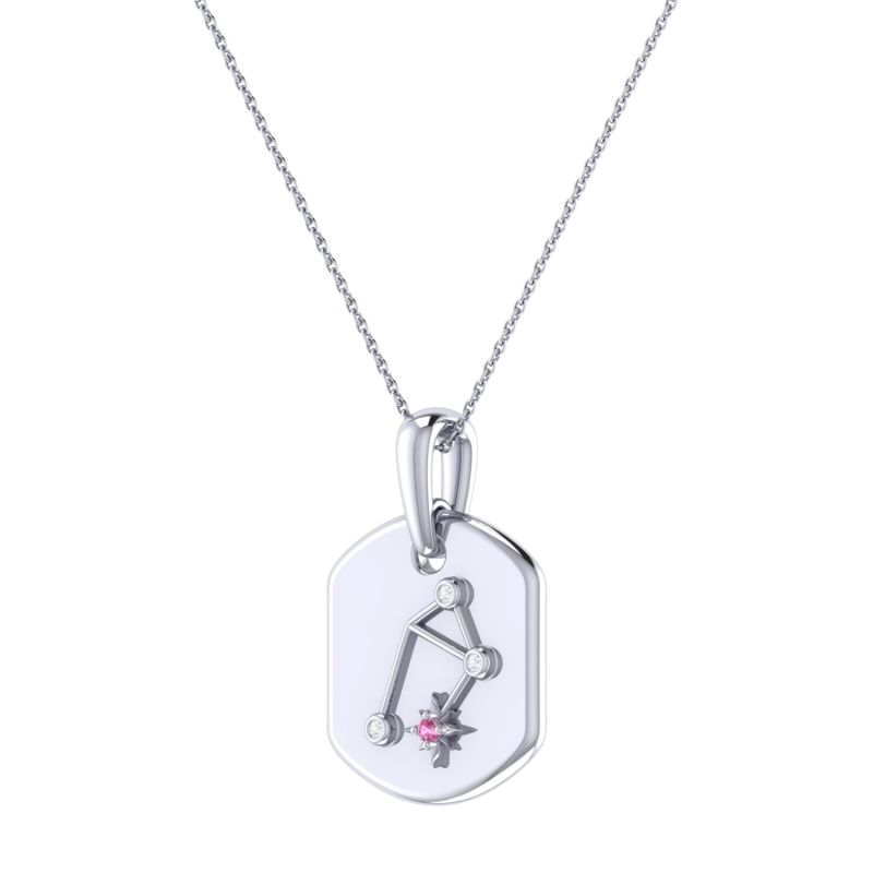 Libra Scales Constellation Tag Pendant Necklace In Sterling Silver image