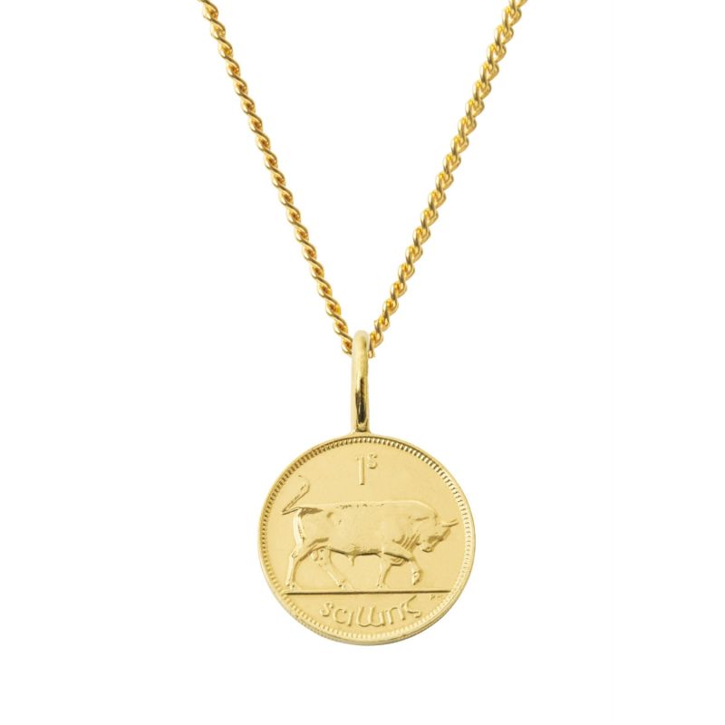 Irish Shilling Coin Necklace In Yellow Gold Plate image