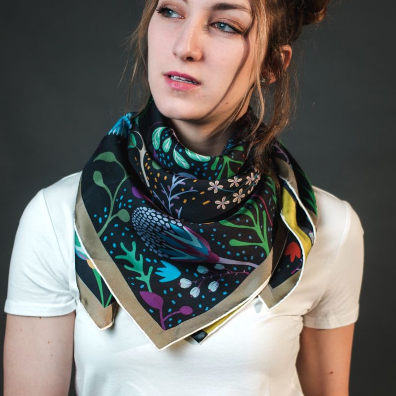 Double Sided Silk Scarf Of Night Dreaming Of Garden image