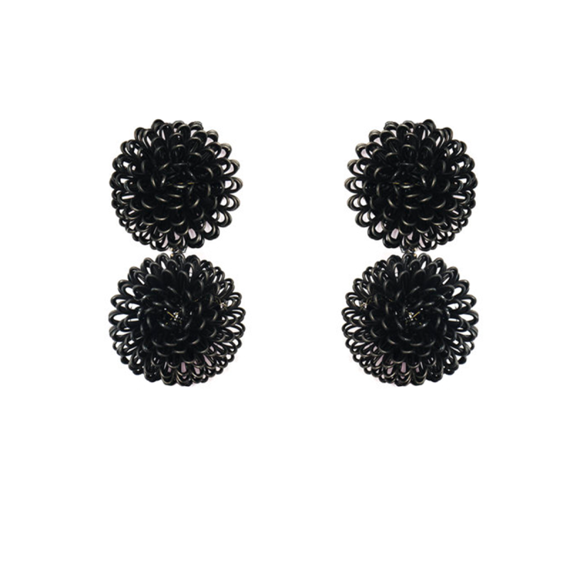 Double Black Pompom Earrings image