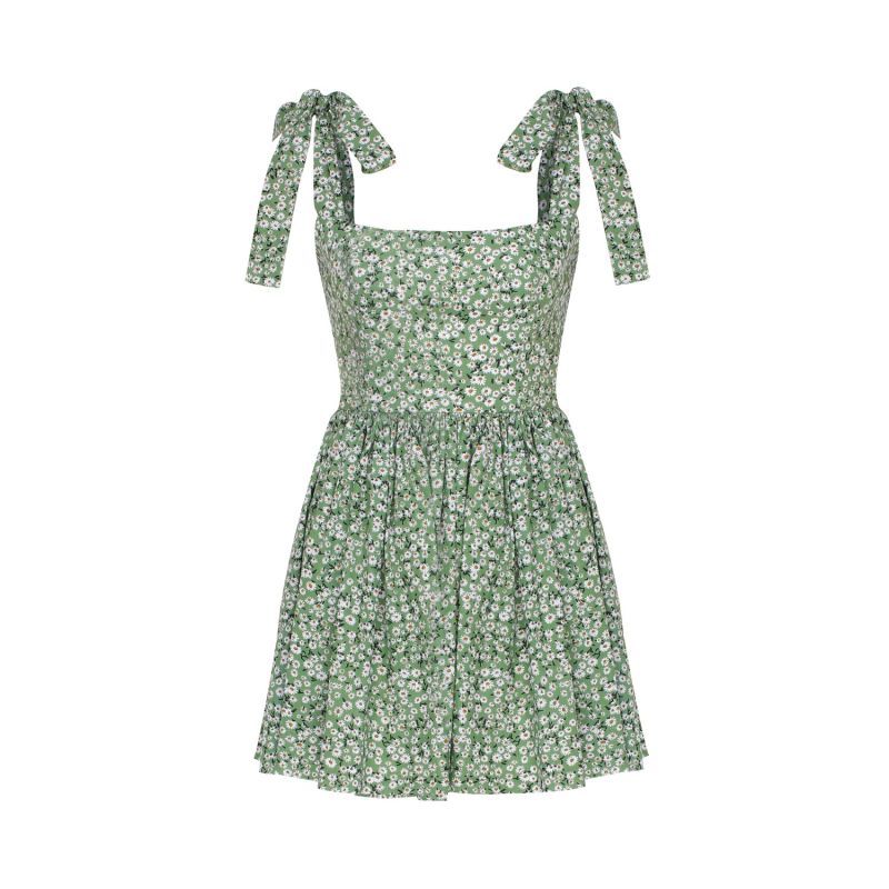 Audree Floral Print Poplin Mini Dress In Spring Green image
