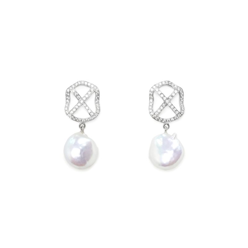 Small Signature Baroque X Cz Mt Earrings White Gold image