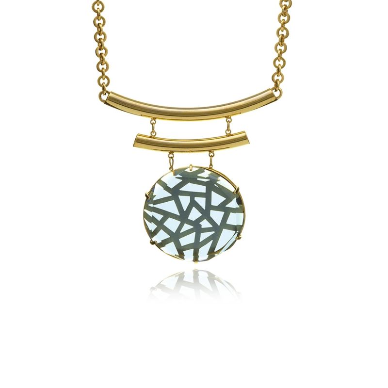 Gold Signature Crystal Medallion Necklace In Blue image