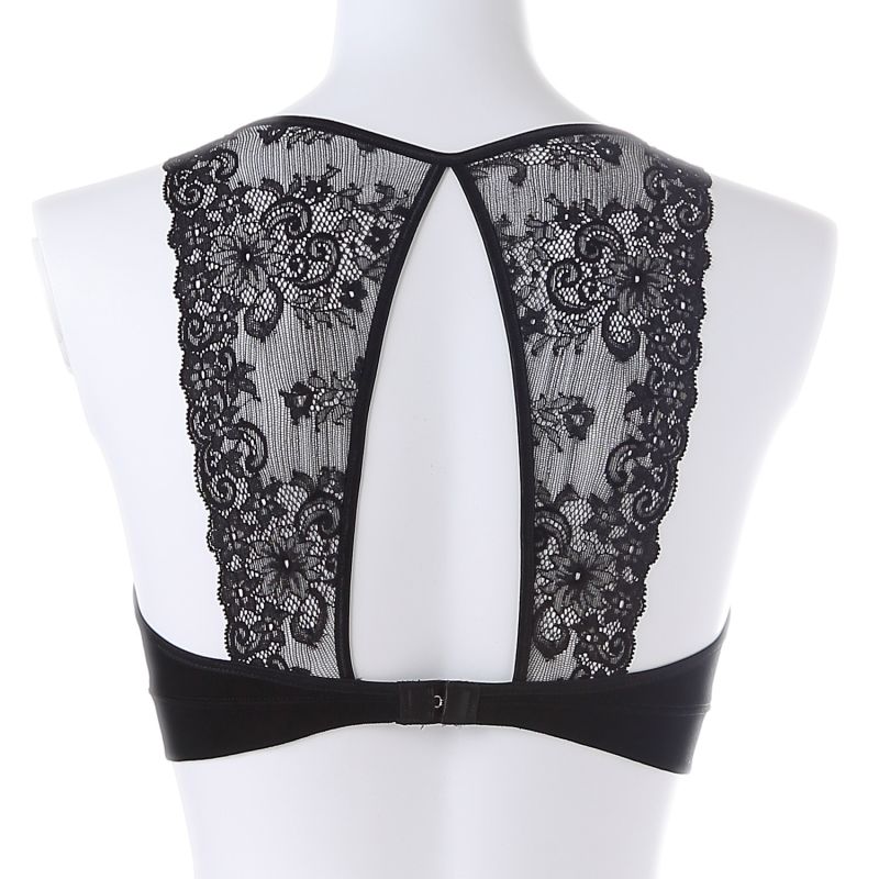 Filoscozia Cotton Bralette With Leavers Lace, Black image