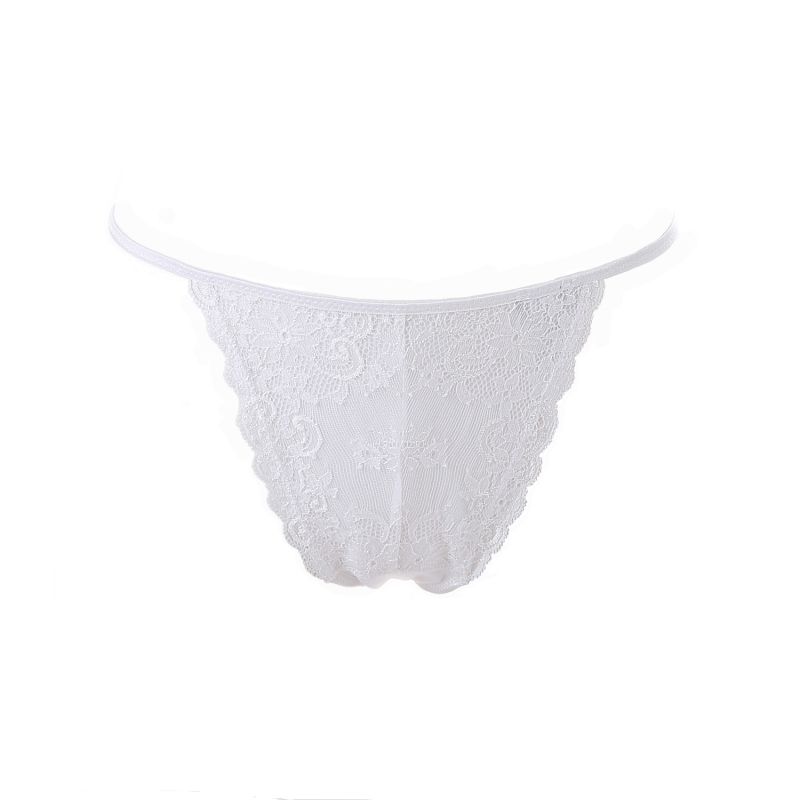 Thong in Off White with Cotton Leavers Lace