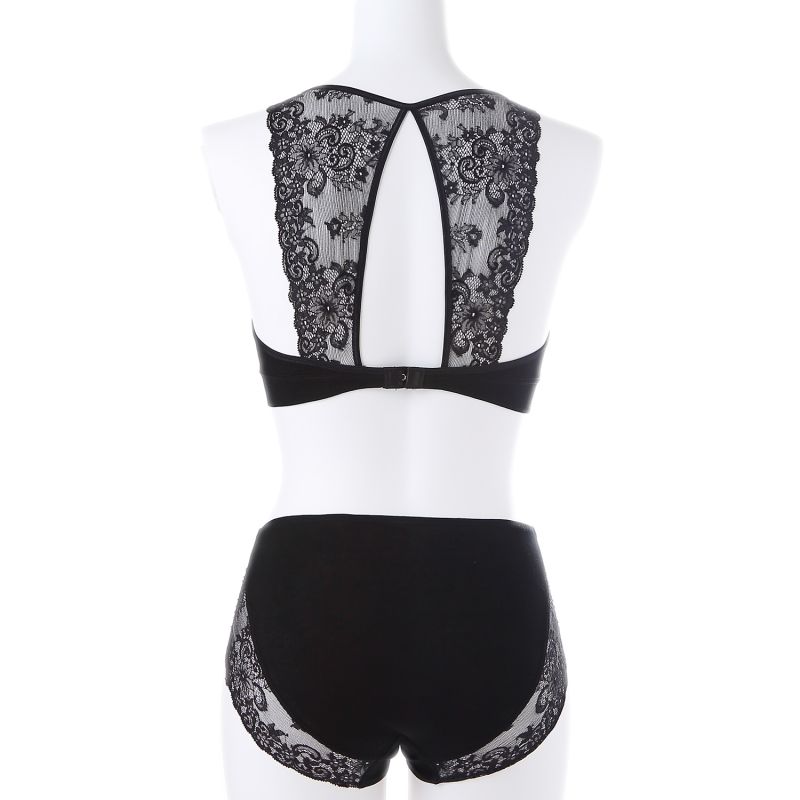 Filoscozia Cotton Bralette With Leavers Lace, Black image