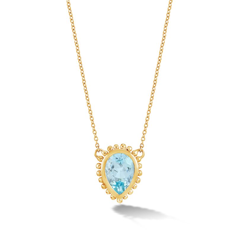 Fine Yellow Gold Anemone Large Teardrop Pendant With Blue Topaz image