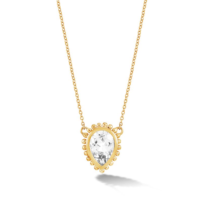 Fine Yellow Gold Anemone Large Teardrop Pendant With White Topaz image