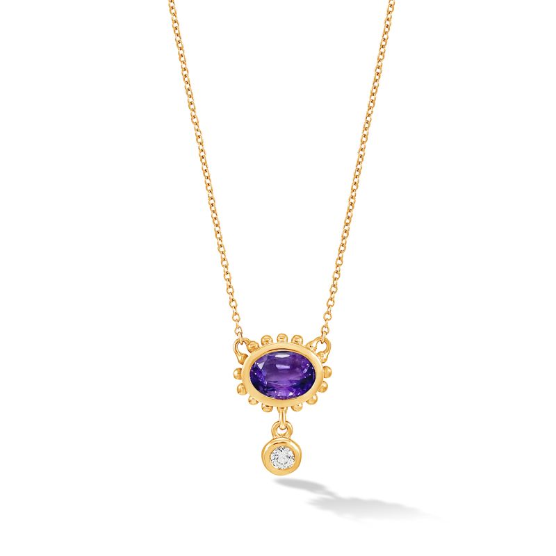 Fine Yellow Gold Anemone Pendant With Amethyst & Diamond image