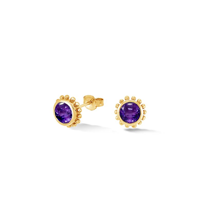 Fine Yellow Gold Anemone Studs With Amethyst image